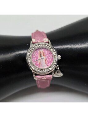 Barbie Wristwatch Heart Charm & Glitter Bezel Quartz Analog Working Pink Girls